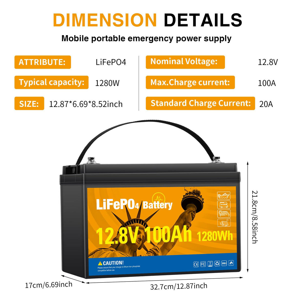 12.8V 100Ah LiFePO4 Lithium Battery H87221