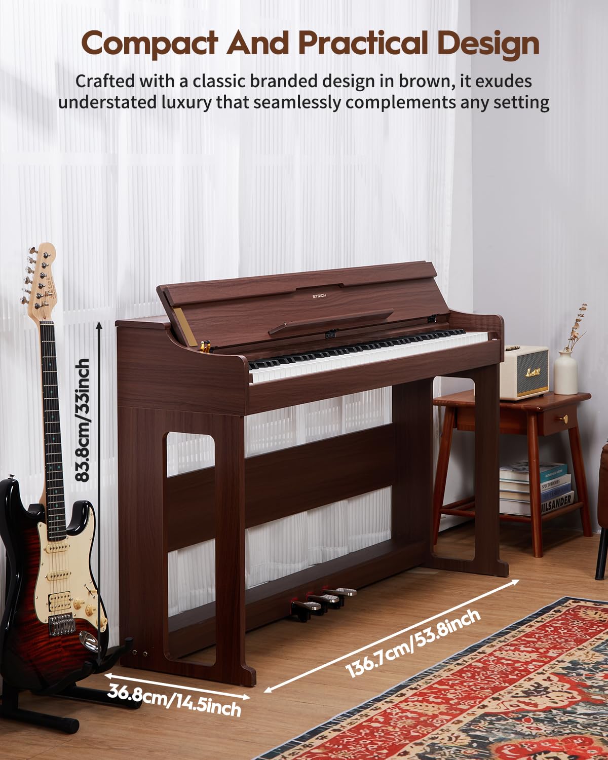 88 Keys Hammer-Action Fully Weighted Digital Piano with Furniture Stand F671374