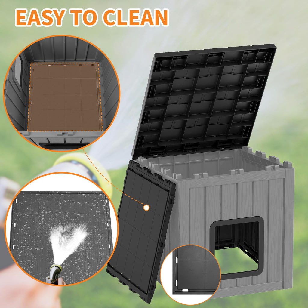 Weatherproof PP Plastic Dog House with Sloped Roof T274141