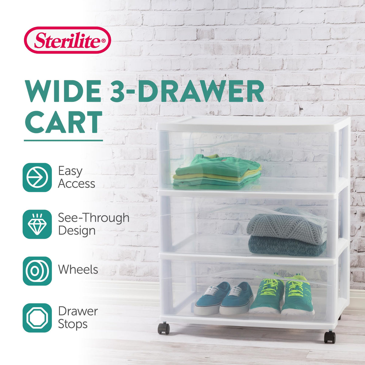 Wide 3 Drawer Plastic Rolling Storage Cart G8395