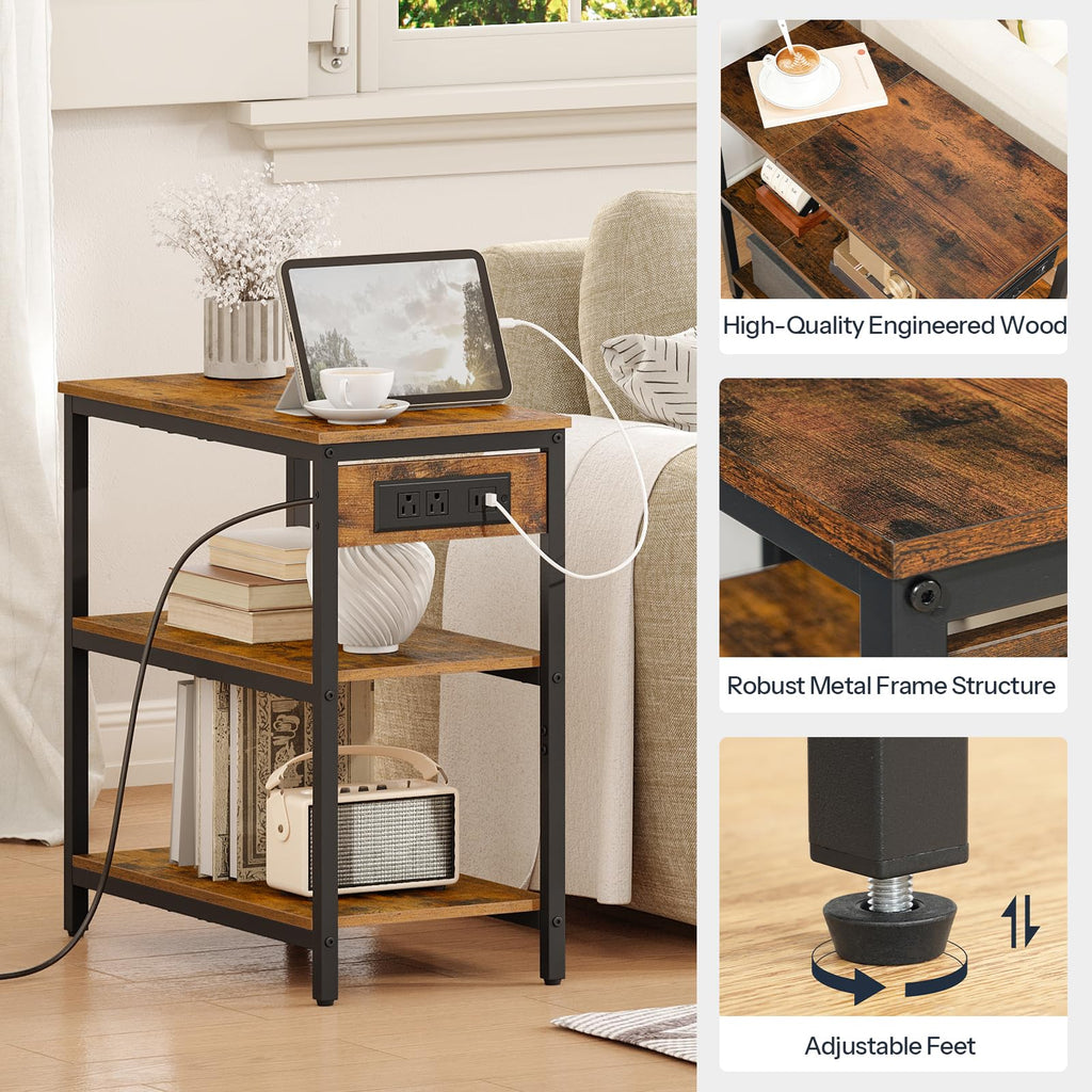 Charging Station End Table with 3 Tier Storage Shelf L83968