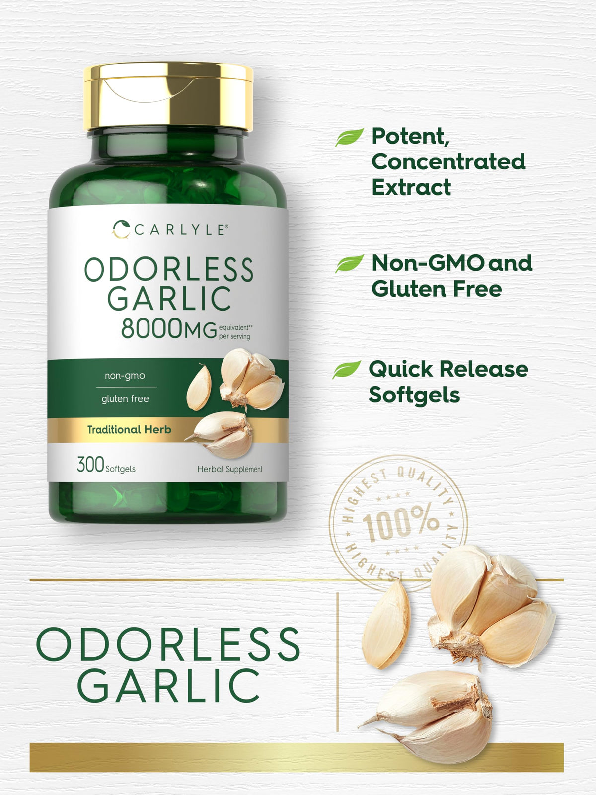 Odorless Garlic Softgels Supplement 300 Count J85668