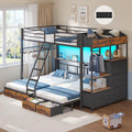 Black Triple Bunk Bed with 8 Storage Drawers and Stair F198066