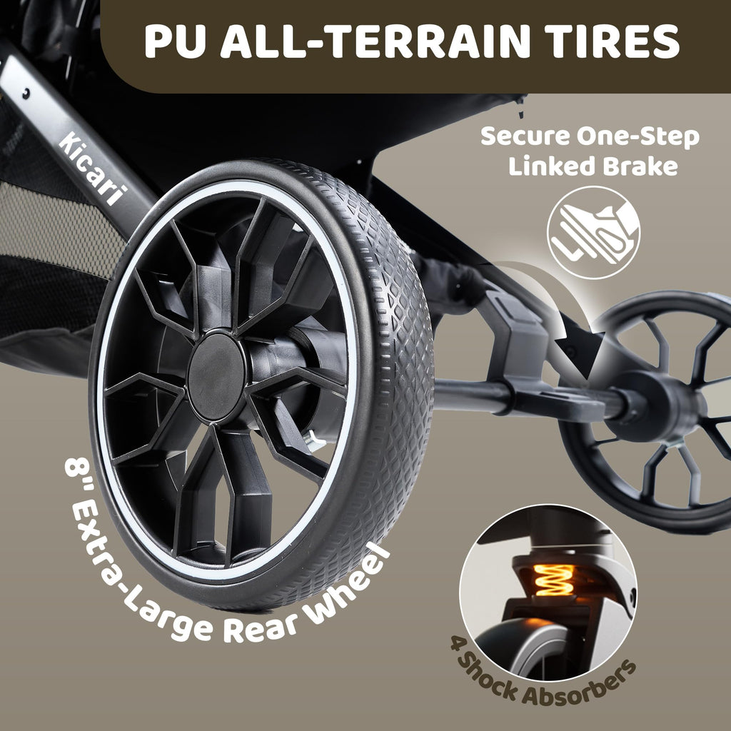 All-Terrain Dog Stroller, One-Hand Fold, Anti-UV Waterproof Canopy, Vanilla Beige L9039