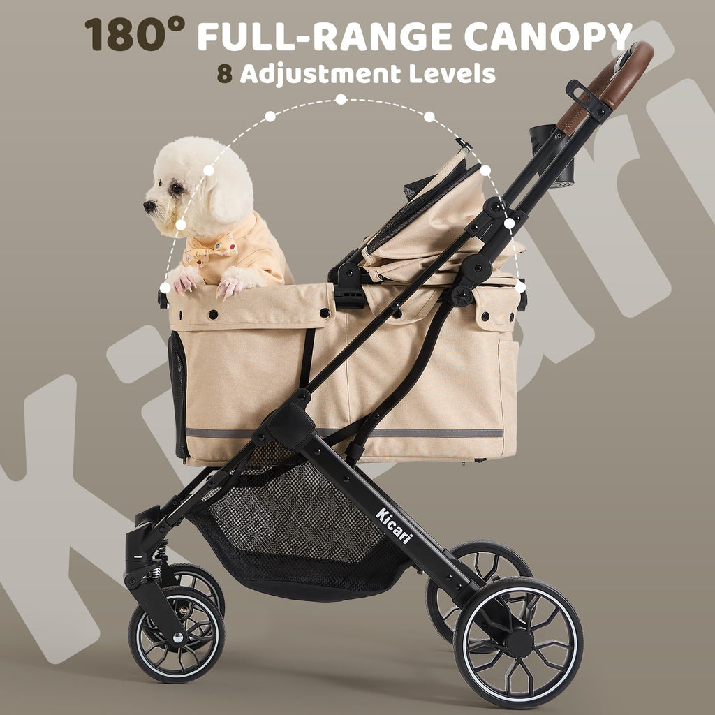 All-Terrain Dog Stroller, One-Hand Fold, Anti-UV Waterproof Canopy, Vanilla Beige L9039