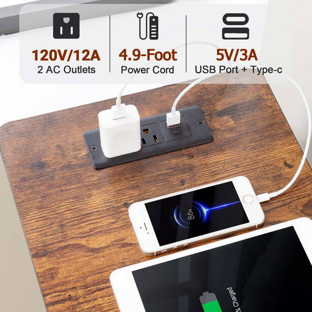 Narrow Side Table with Charging Station F325880