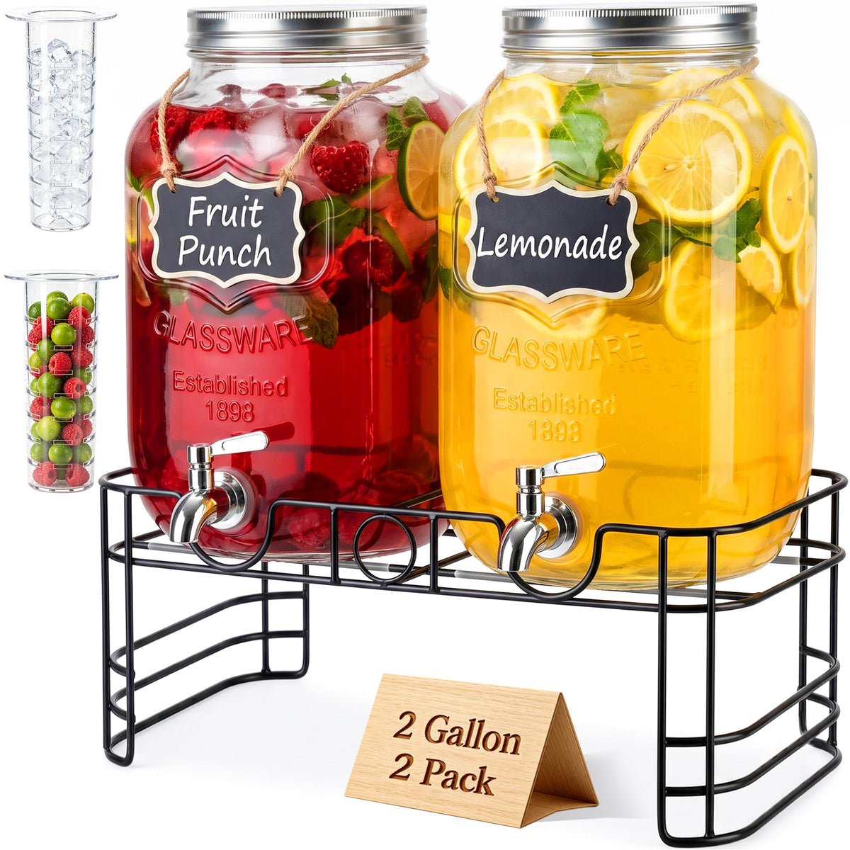 2 Gallon Glass Drink Dispensers, 2 Pack D686653