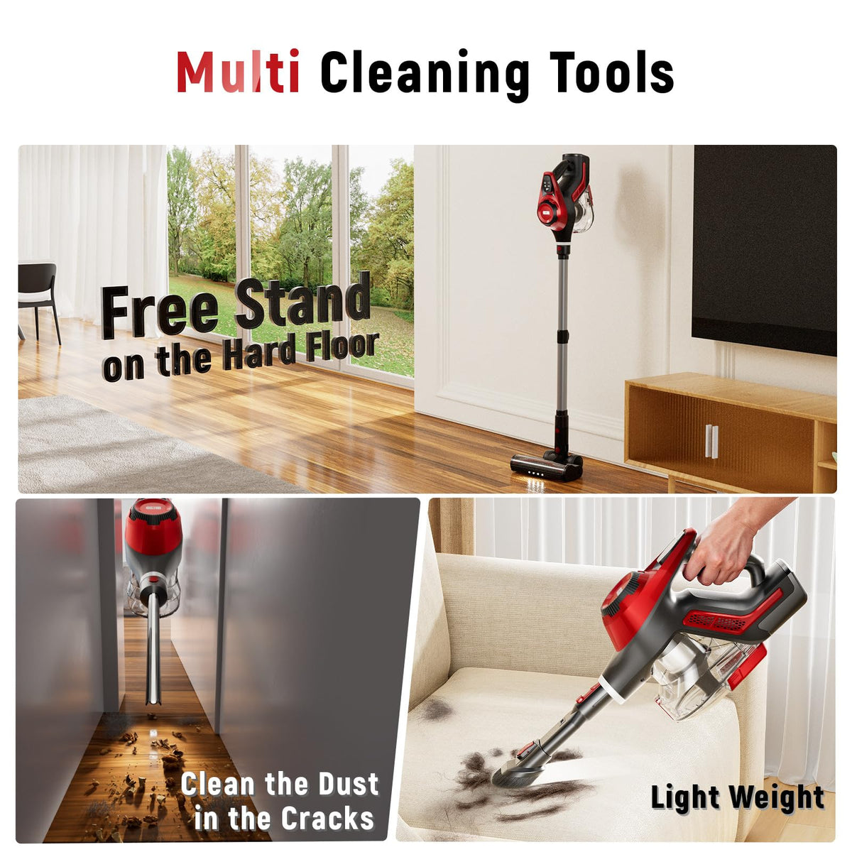 Cordless Stick Vacuum 45Kpa 1.5L Lightweight Handheld Vacuum O531