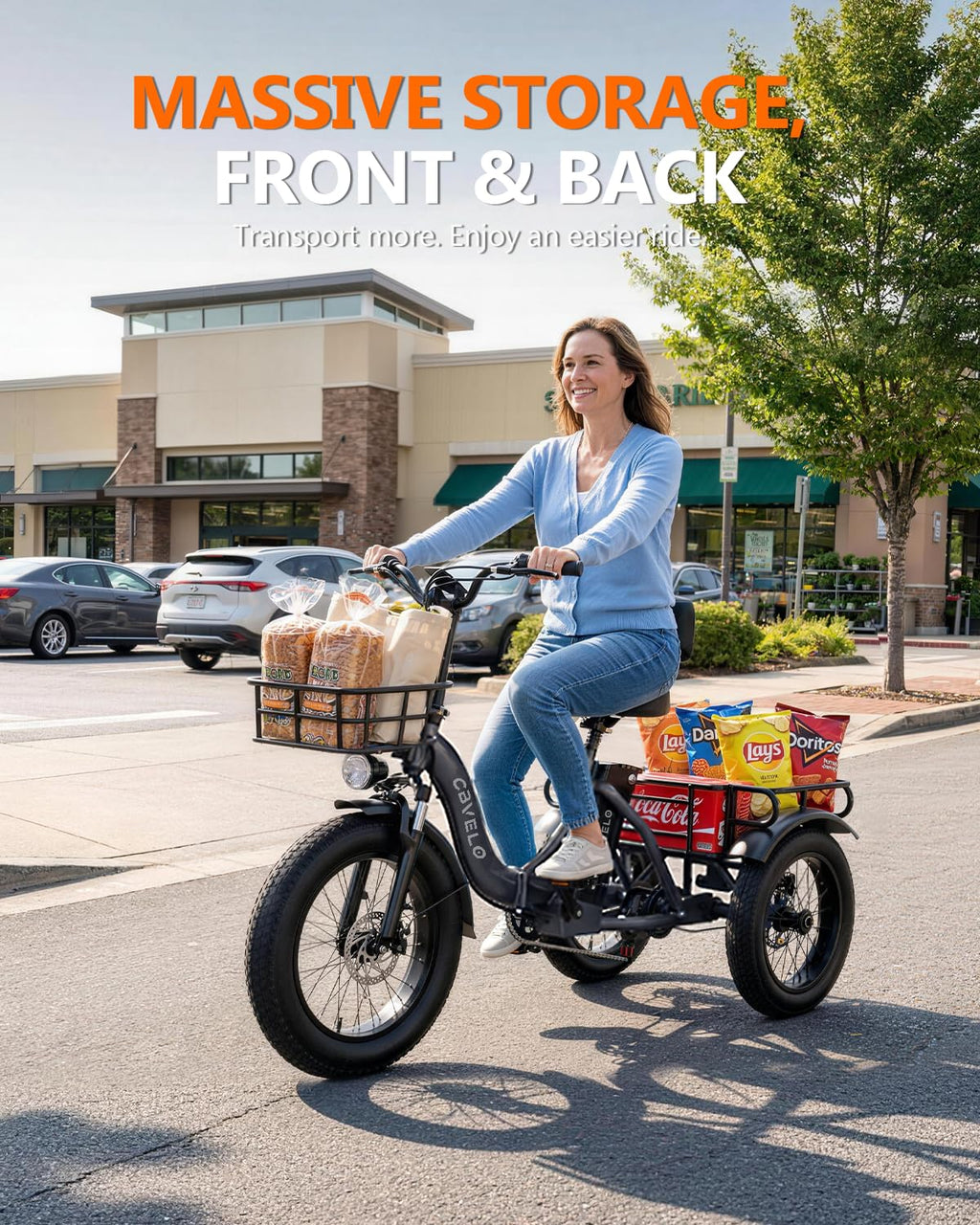 20" Fat Tire 1000W 48V Step-Thru Electric Tricycle with Basket C786849