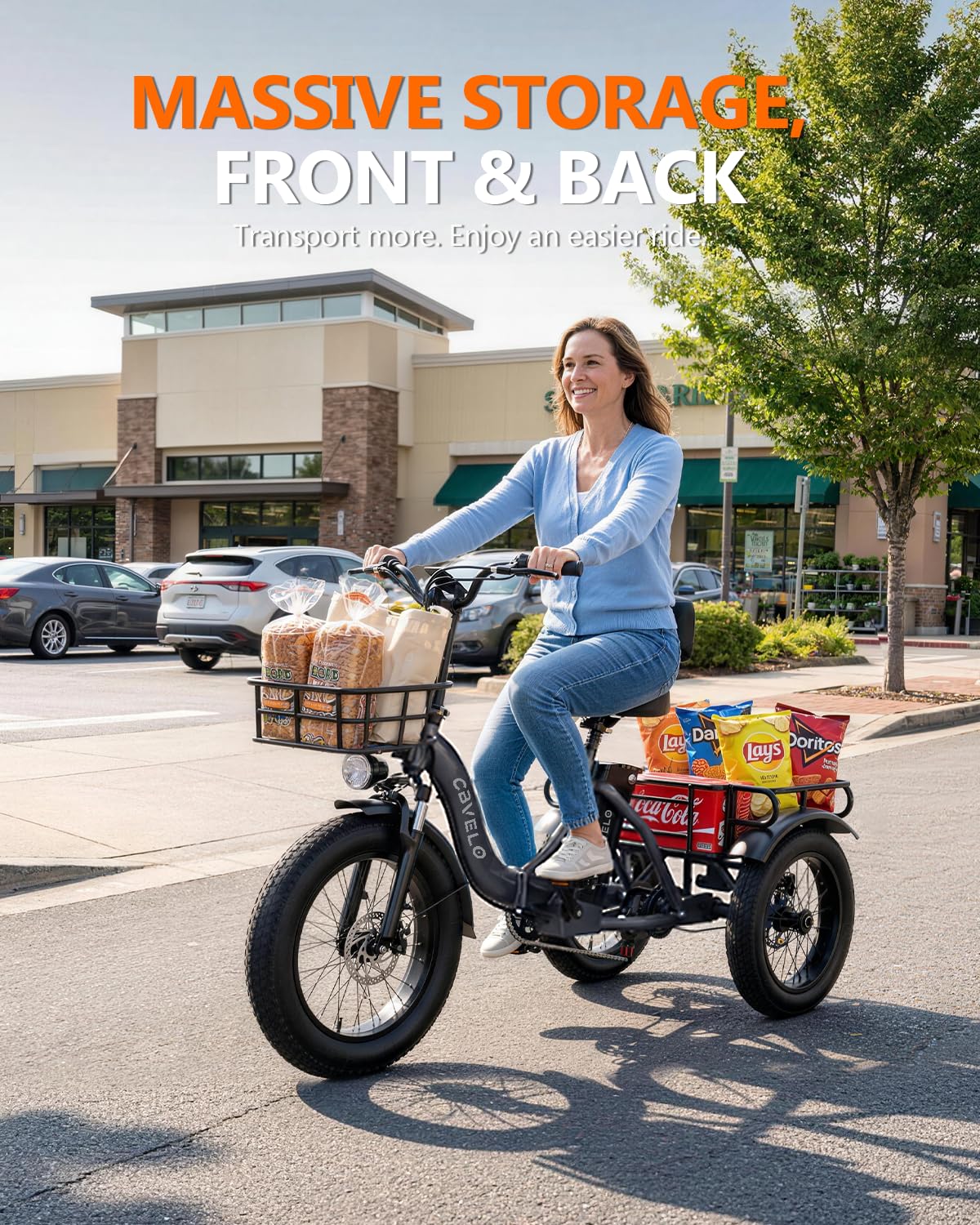 20" Fat Tire 1000W 48V Step-Thru Electric Tricycle with Basket C786849