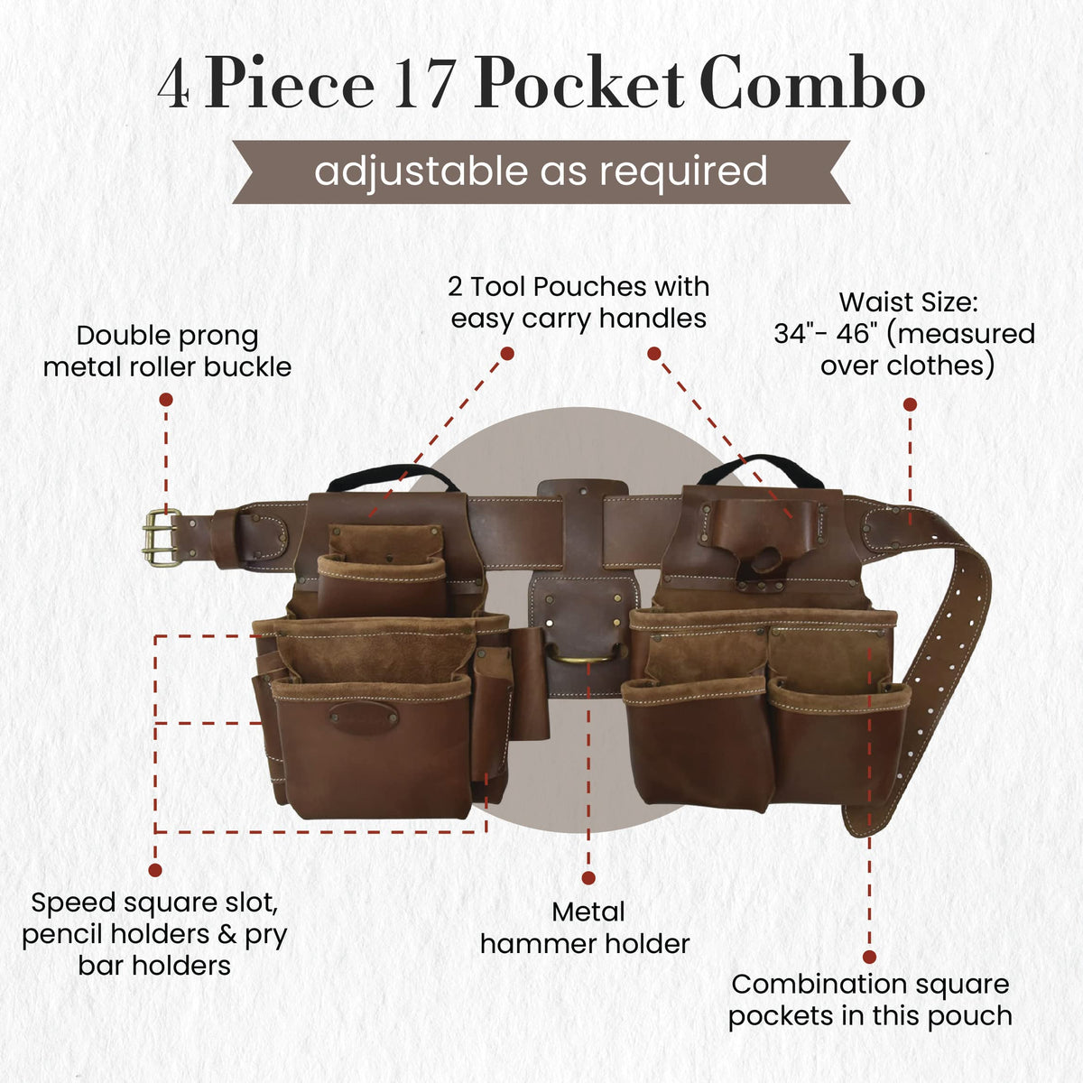 Leather 4 Piece Tool Belt Set with 17 Pockets B798263