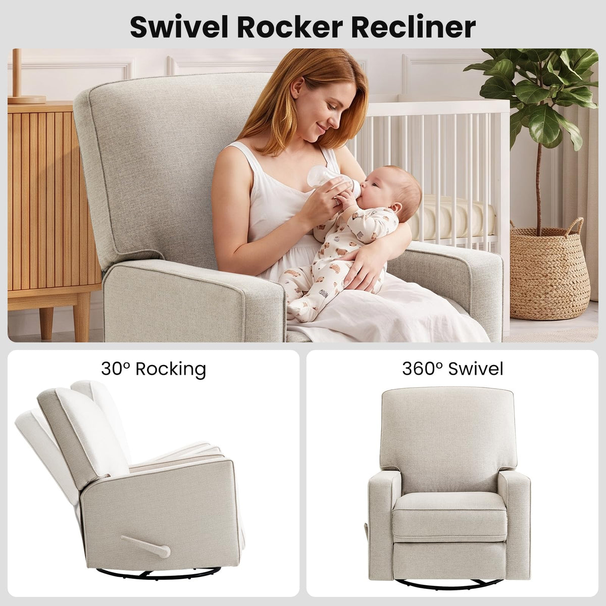 Beige Swivel Rocker Recliner Chair T929