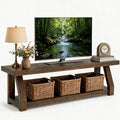 Solid Wood TV Stand, 2-Tier Media Console with Open Storage, Walnut Brown K679605