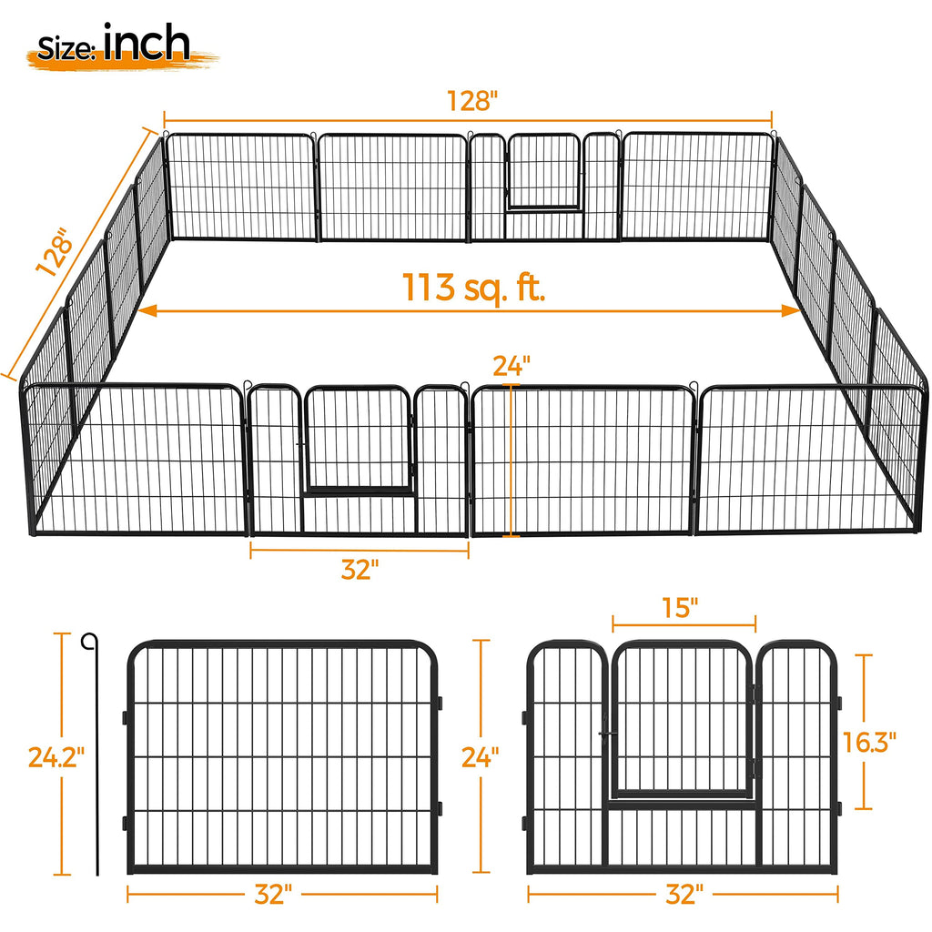 24" H 16-Panel Extra Wide Dog Playpen with Door R354