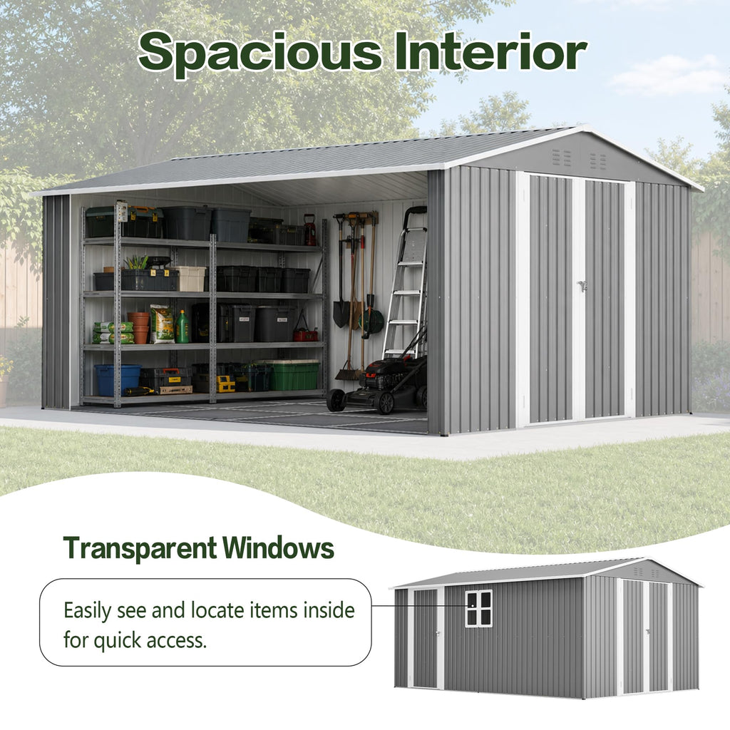 10x14 FT Metal Outdoor Storage Shed with Floor and 2 Windows Q4629