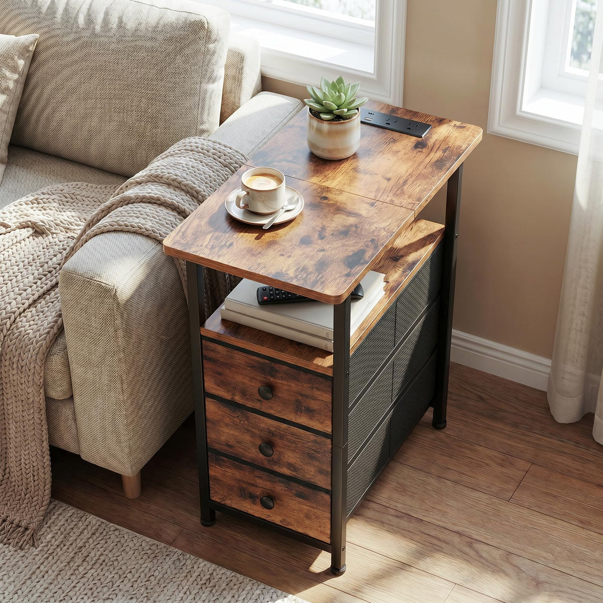 Narrow Side Table with Charging Station F325880