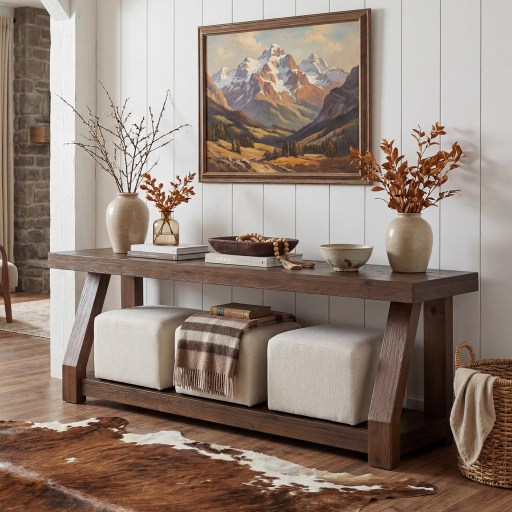 Solid Wood TV Stand, 2-Tier Media Console with Open Storage, Walnut Brown K679605