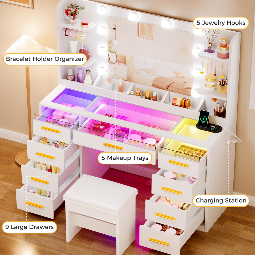 Large Vanity Desk with Mirror and Lights V6593