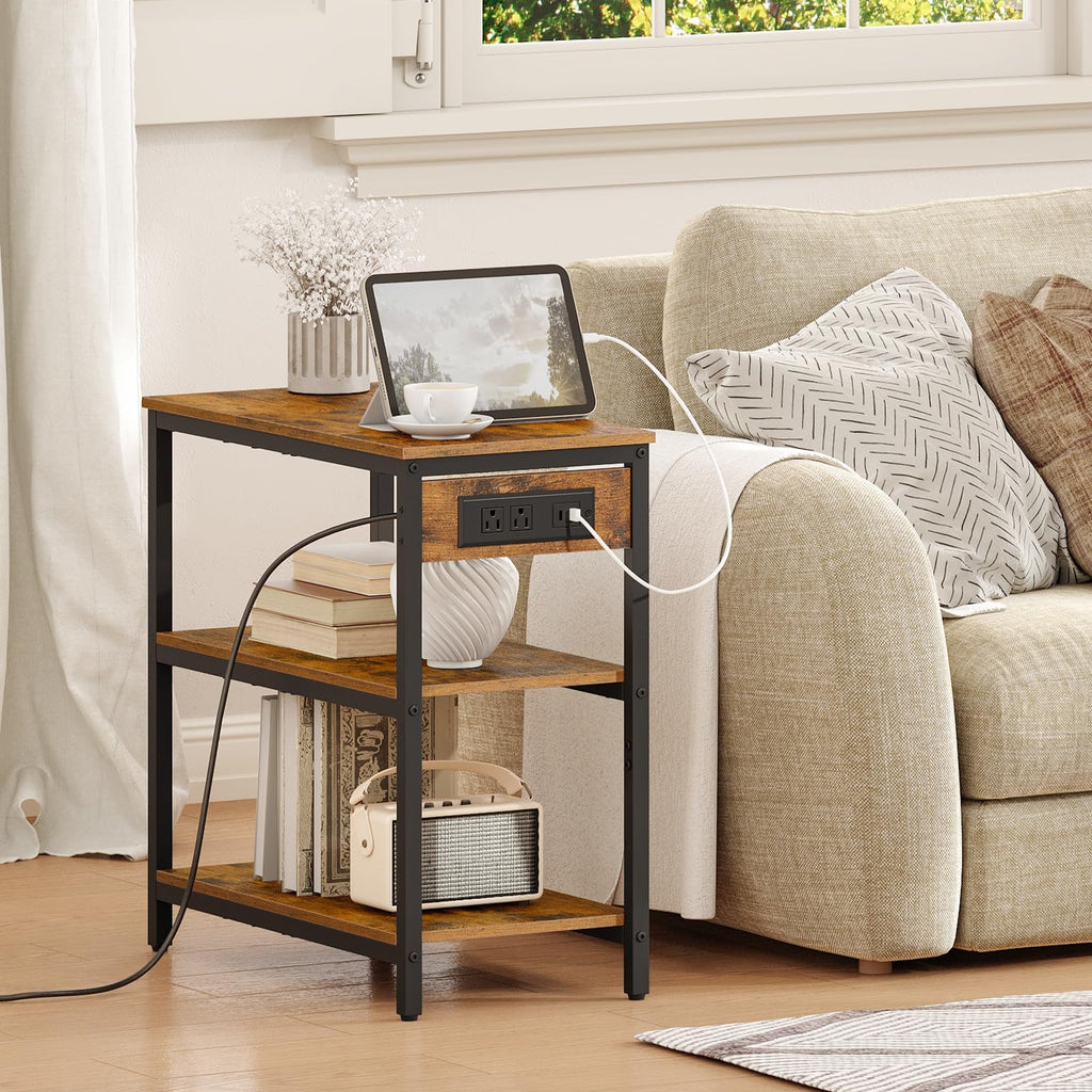 Charging Station End Table with 3 Tier Storage Shelf L83968
