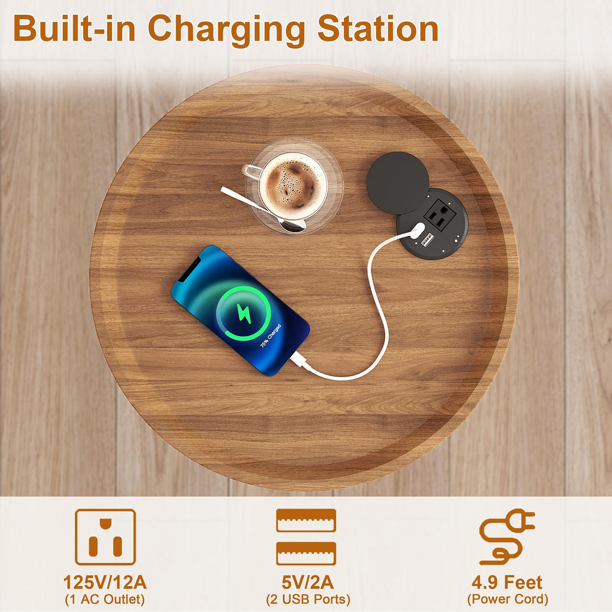 Round Side Table with Charging D373110