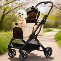All-Terrain Dog Stroller, One-Hand Fold, Anti-UV Waterproof Canopy, Vanilla Beige L9039