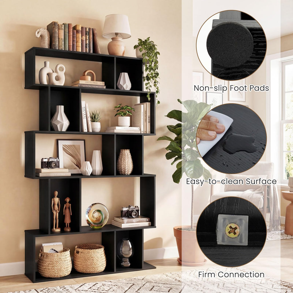 5-Tier 10-Cube Black Bookshelf A37285