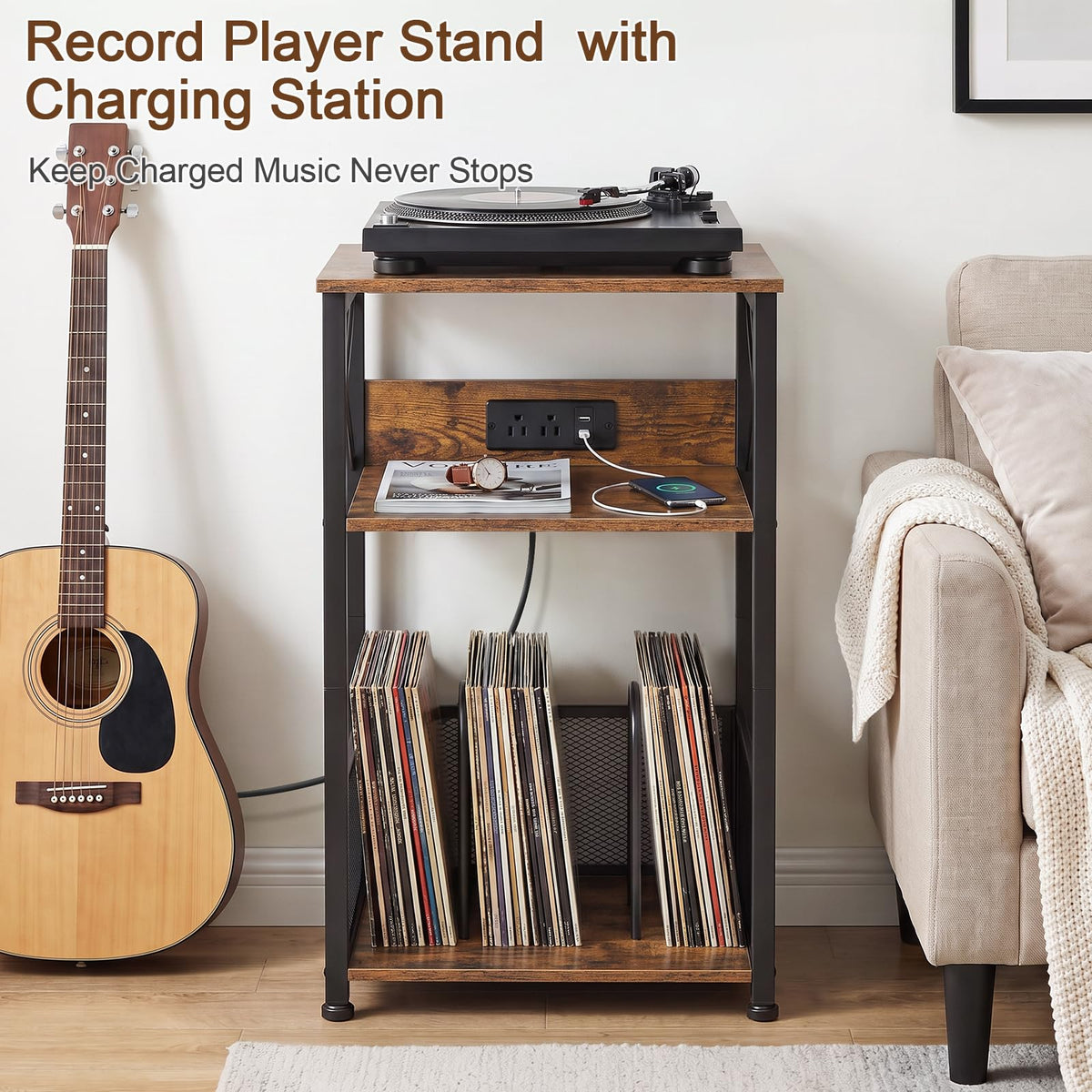 Record Player Stand with Charging Station N748446