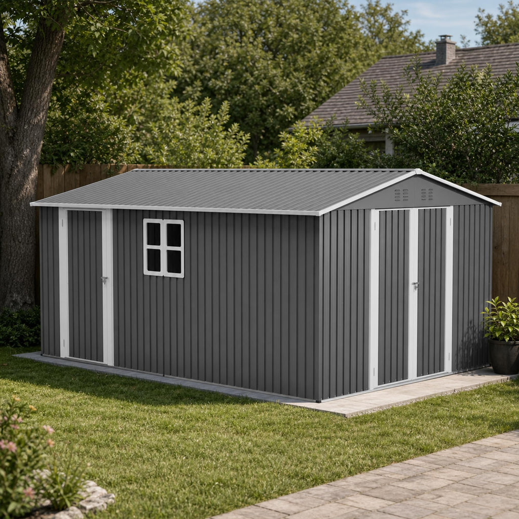 10x14 FT Metal Outdoor Storage Shed with Floor and 2 Windows Q4629
