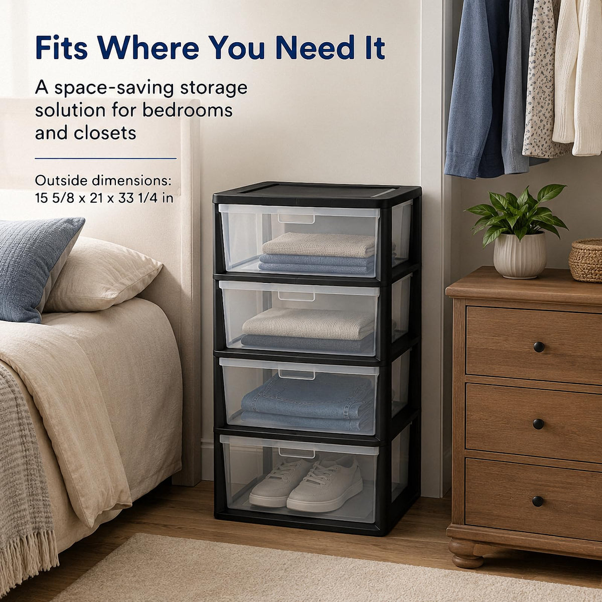 4 Drawer Black Plastic Storage Tower V625439