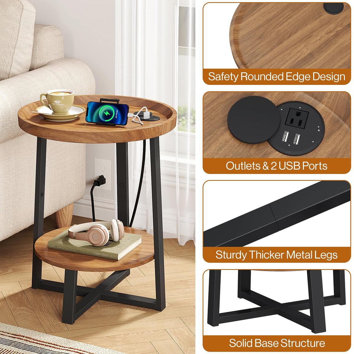 Round Side Table with Charging D373110