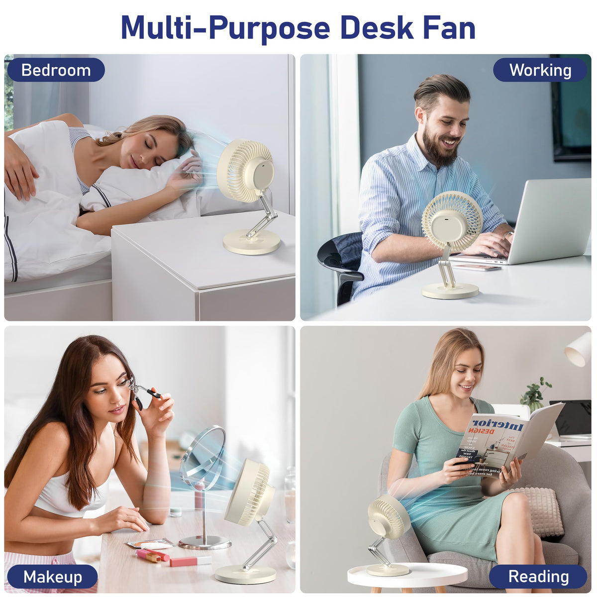Small Quiet Table Fan with Metal Stand 3 Speed 2000mAh Rechargeable X185529