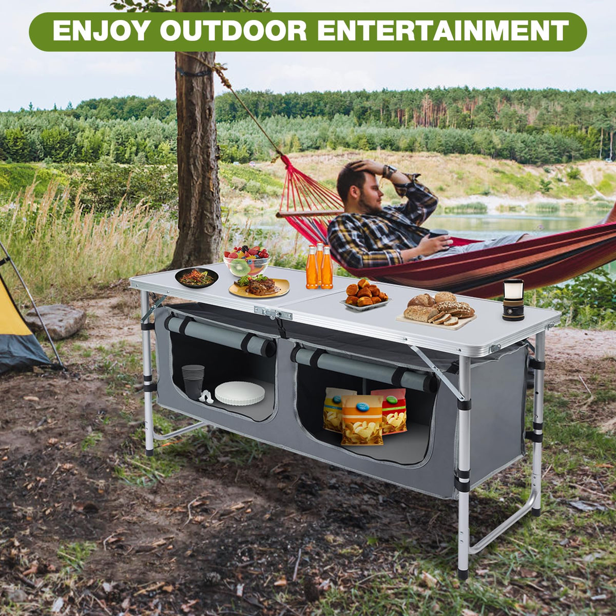 Folding Camping Table with Storage Organizer W239