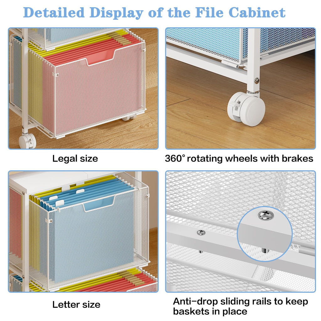 White 2 Drawer Rolling File Cabinet R4066