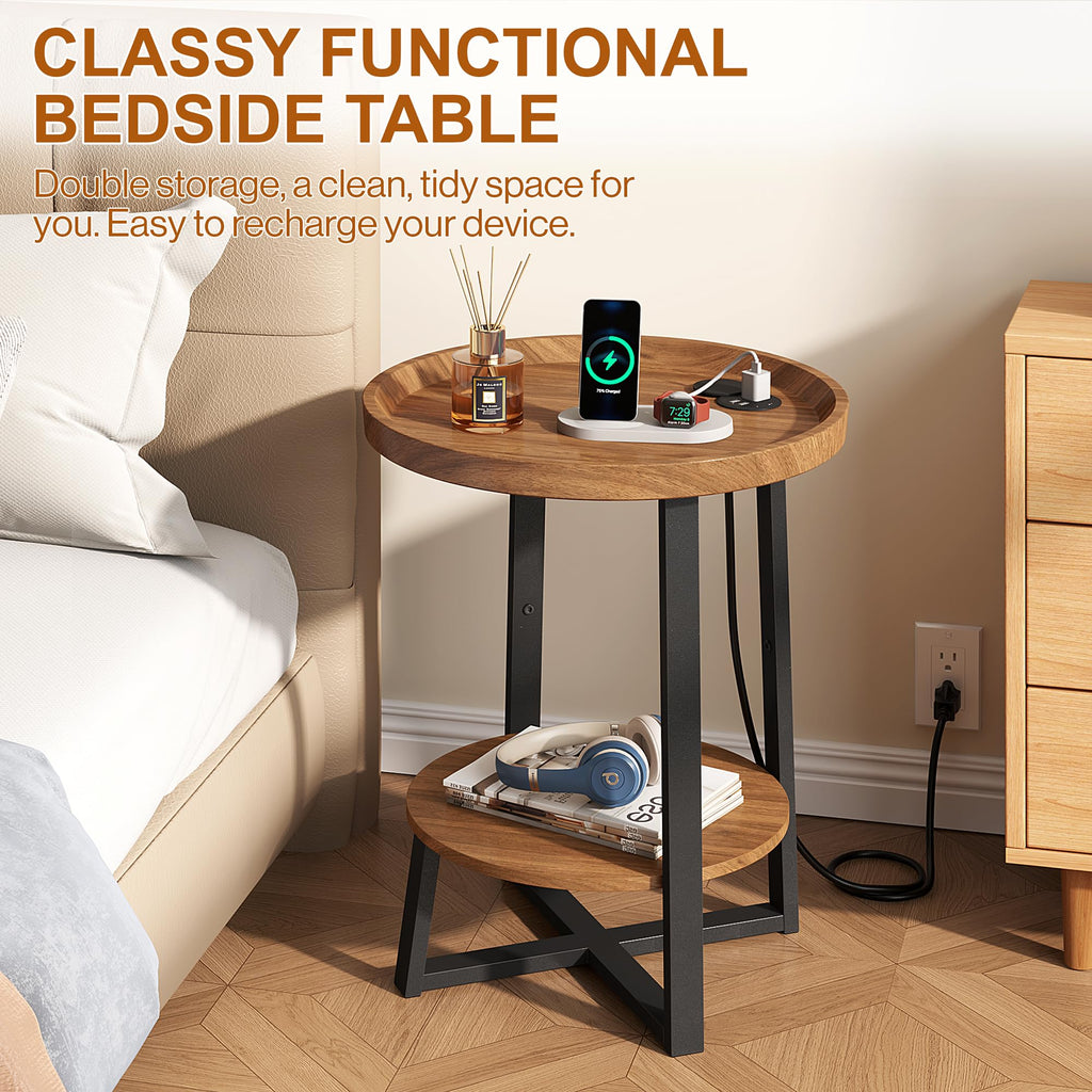 Round Side Table with Charging D373110