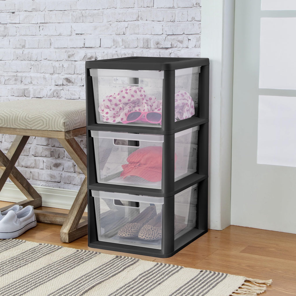 Black 3-Tier Plastic Storage Drawer Tower M891