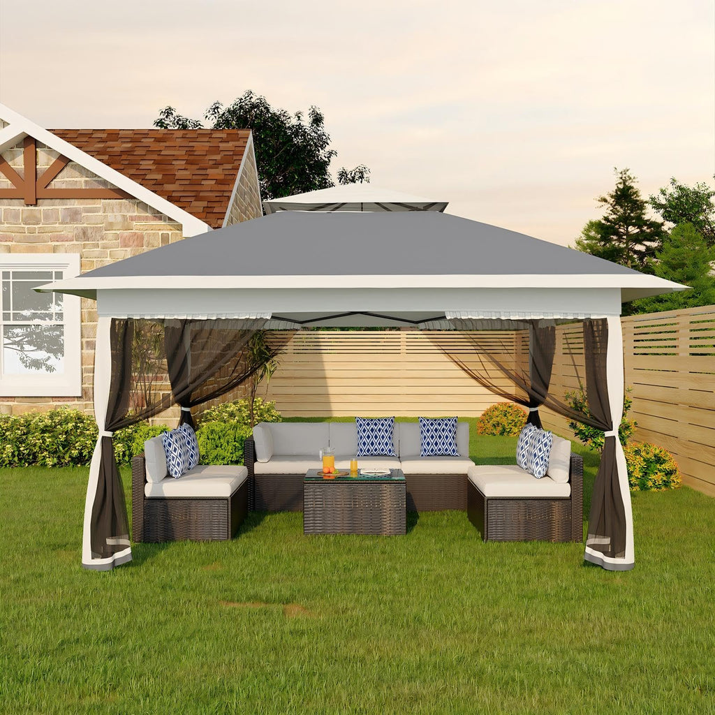 13x13FT Pop Up Gazebo with Mosquito Netting, Grey A858