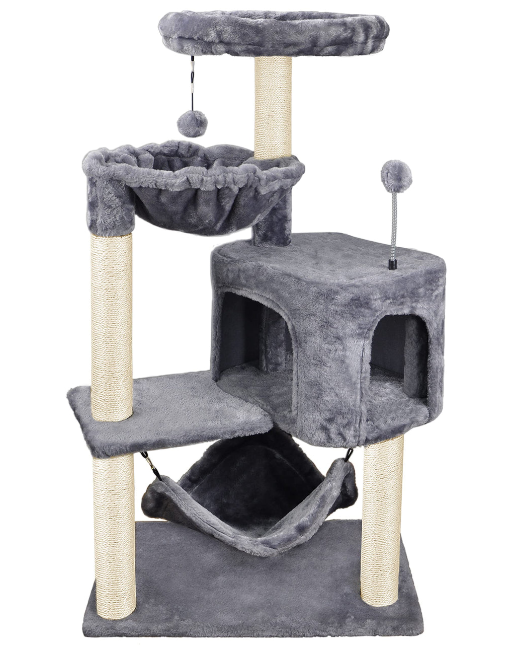 Grey Cat Tree with Cat Condo and Hammock W5753
