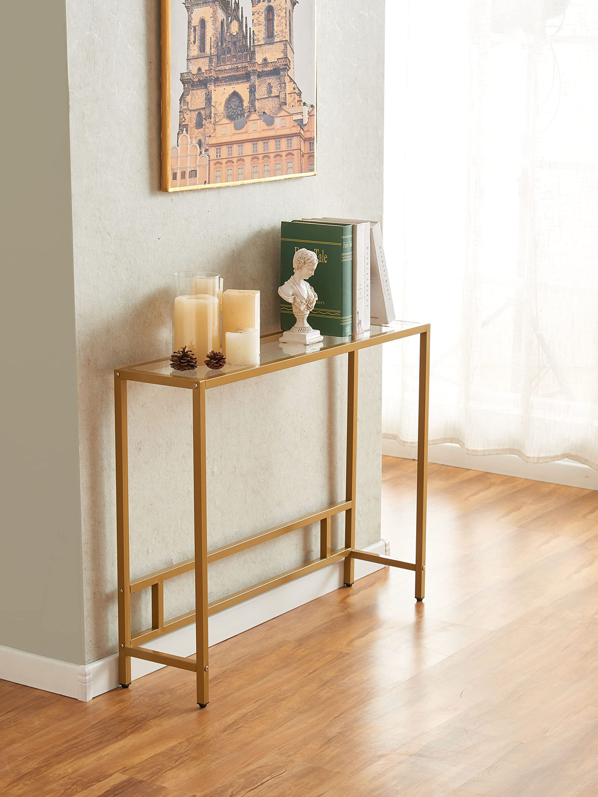 Small Modern Console Table Tempered Glass Metal Frame K788197