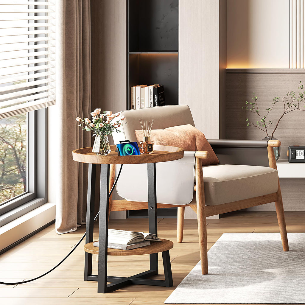 Round Side Table with Charging D373110