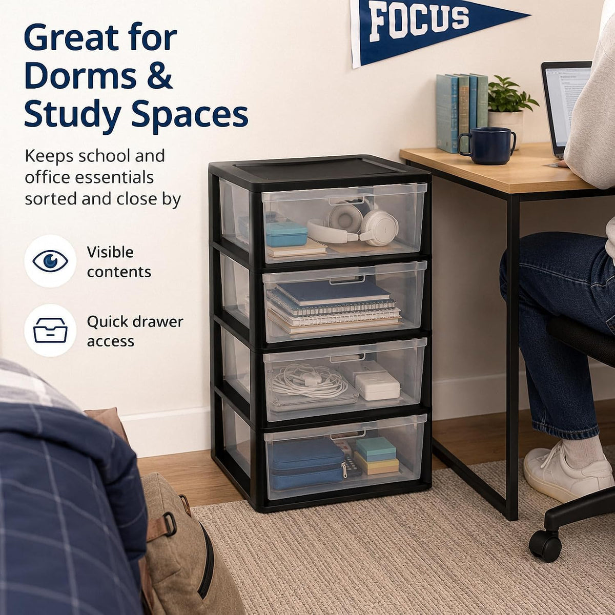 4 Drawer Black Plastic Storage Tower V625439
