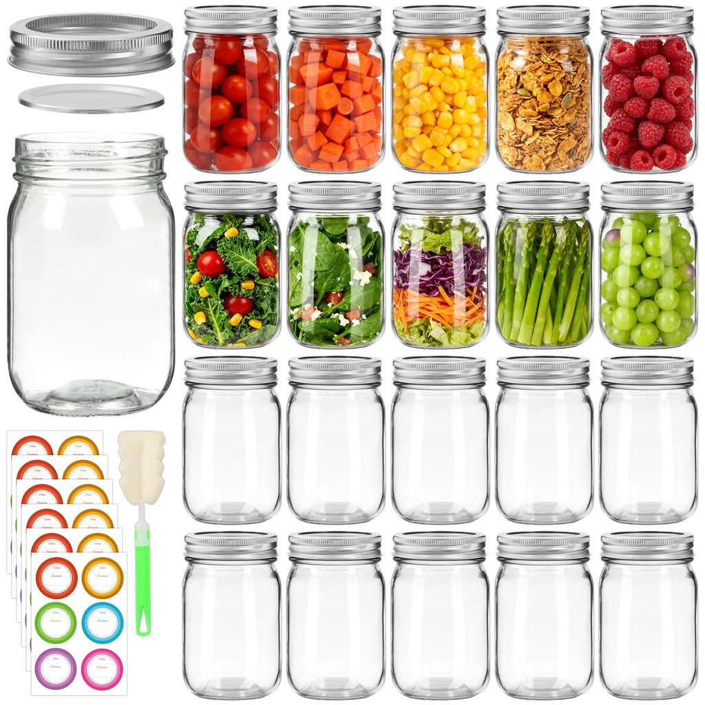 20 Pack 12oz Glass Mason Jars with Lids and Bands W8652