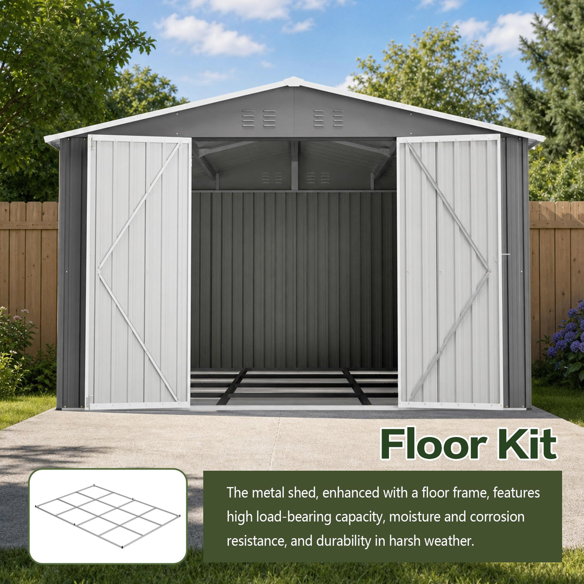 10x14 FT Metal Outdoor Storage Shed with Floor and 2 Windows Q4629