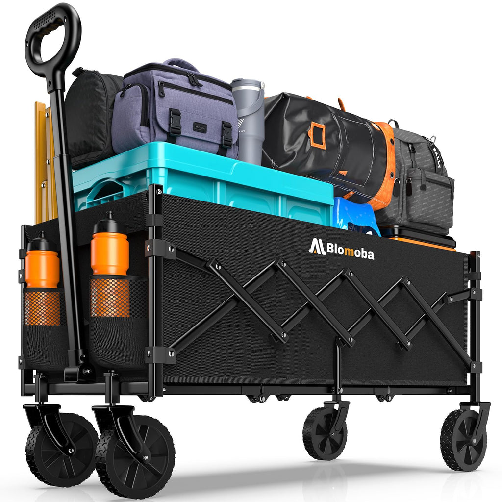 35" Extra Long Folding Wagon with Adjustable Handle & Wheels, Black L383