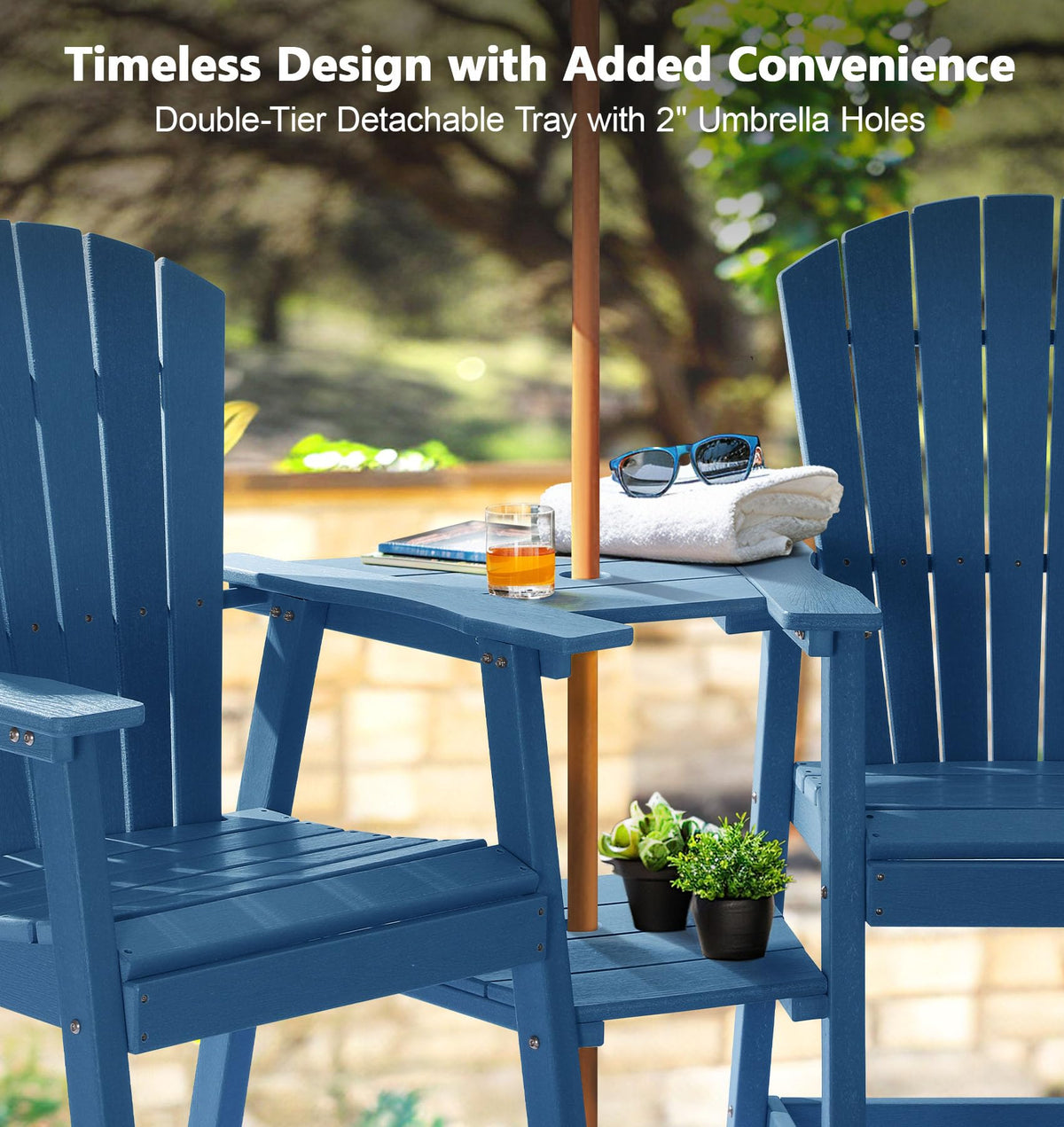 Tall Adirondack Chairs Set of 2, All-Weather HDPE Blue B5147