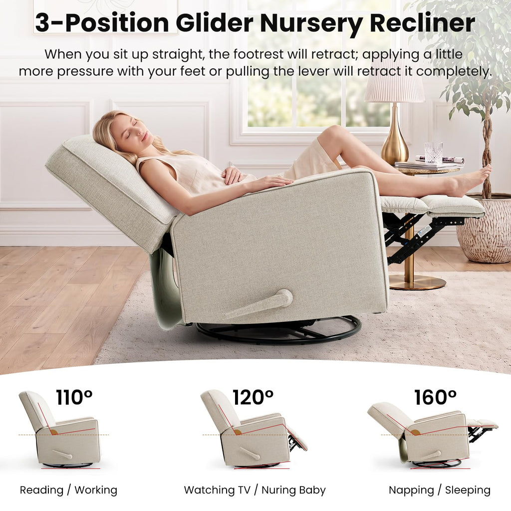 Beige Swivel Rocker Recliner Chair T929