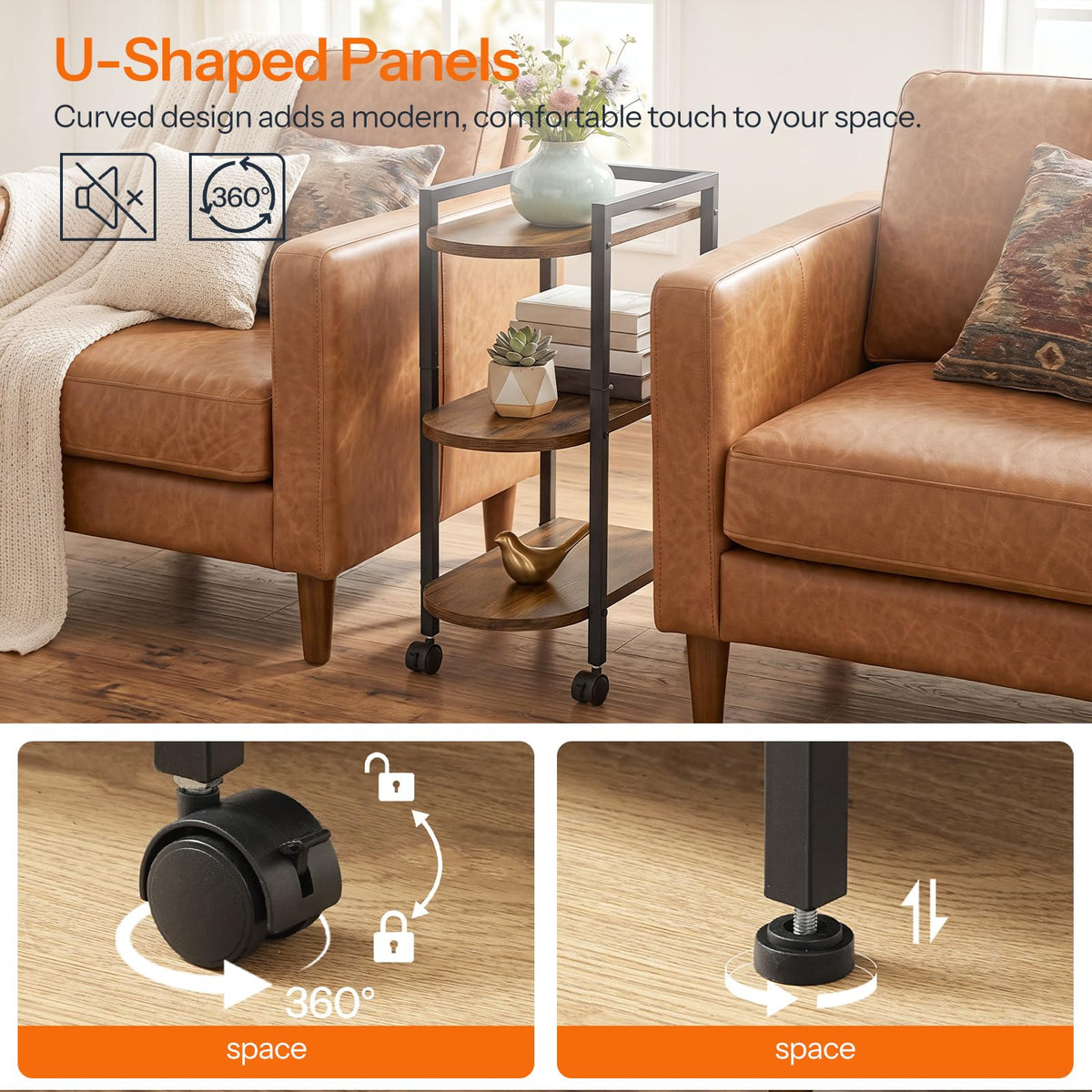 Rolling Narrow Side Table with Charging Station A80204