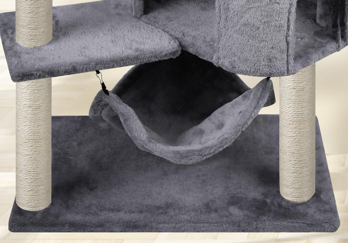Grey Cat Tree with Cat Condo and Hammock W5753