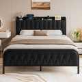 Black Full Size Platform Bed Frame with Faux Leather Upholstered Storage Headboard Q165