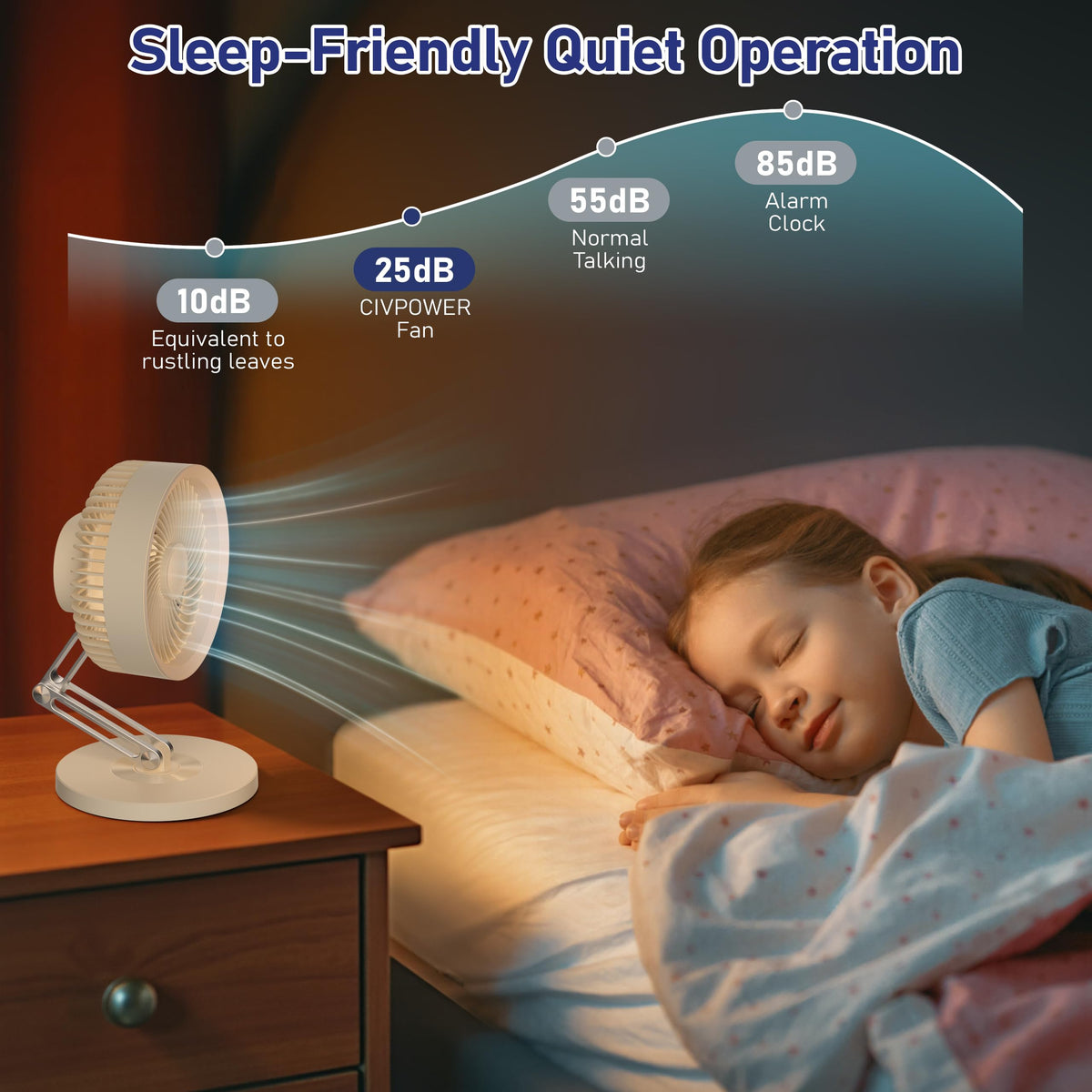 Small Quiet Table Fan with Metal Stand 3 Speed 2000mAh Rechargeable X185529