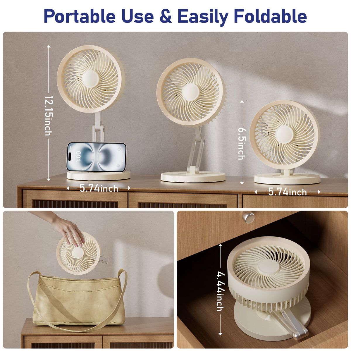 Small Quiet Table Fan with Metal Stand 3 Speed 2000mAh Rechargeable X185529